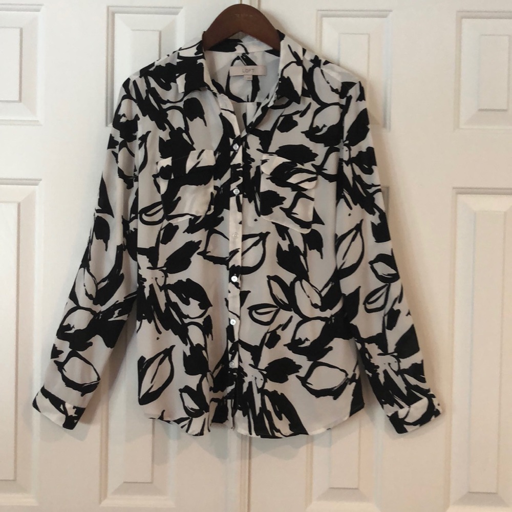 Loft black and white print blouse